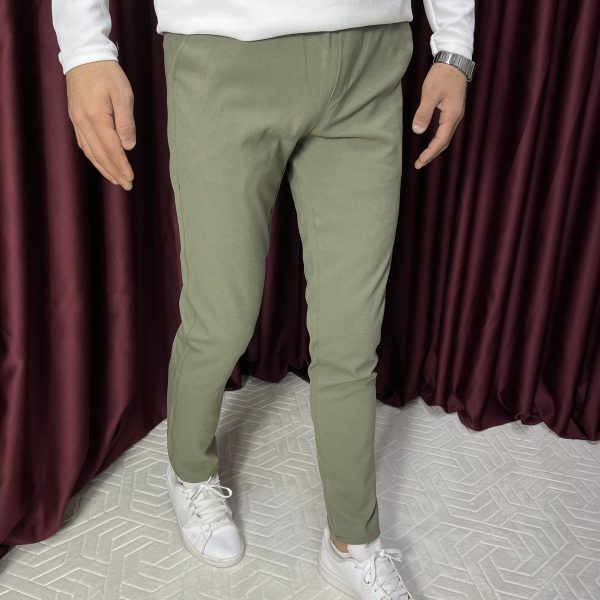 Bel Lastikli Jogger Kumaş Pantolon-Hakiyeşil - Görsel 5