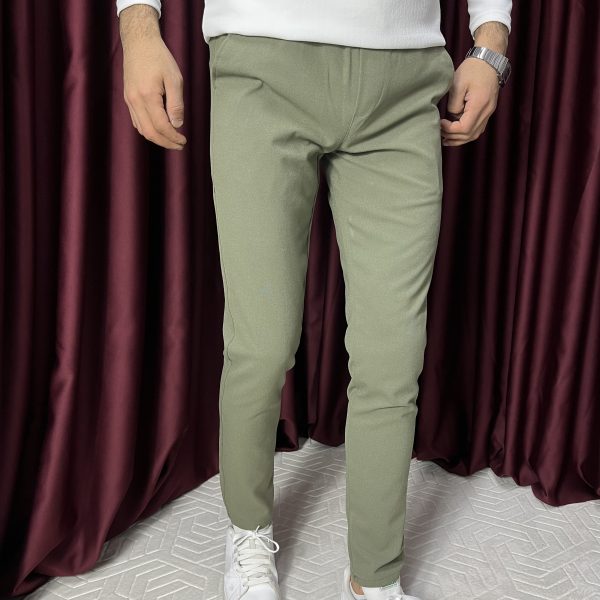 Bel Lastikli Jogger Kumaş Pantolon-Hakiyeşil - Görsel 4