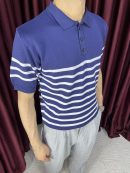 Çizgili Triko Polo Yaka T-Shirt-Lacivert