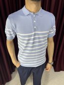 Çizgili Triko Polo Yaka T-Shirt-BebeMavi