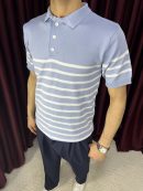 Çizgili Triko Polo Yaka T-Shirt-BebeMavi